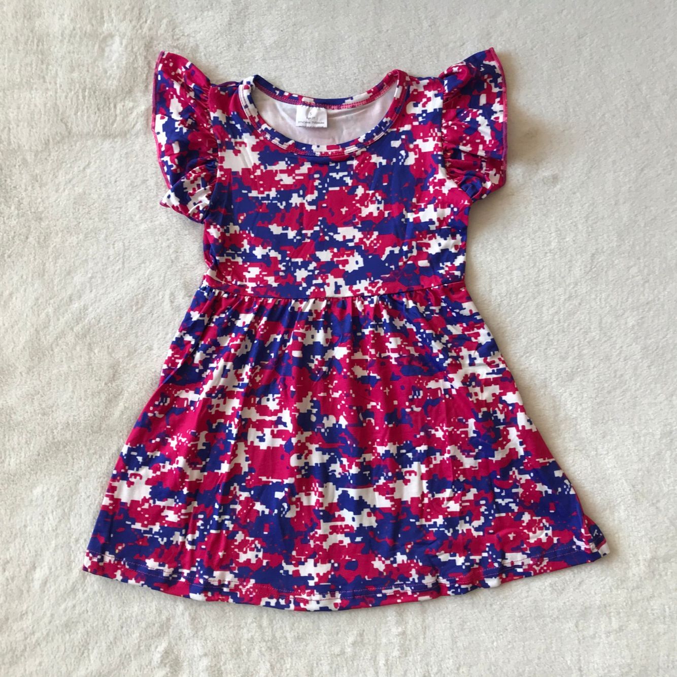 RTS SALES NO MOQ G4-7-1*/ Purple-red-blue spotted flying sleeves dress