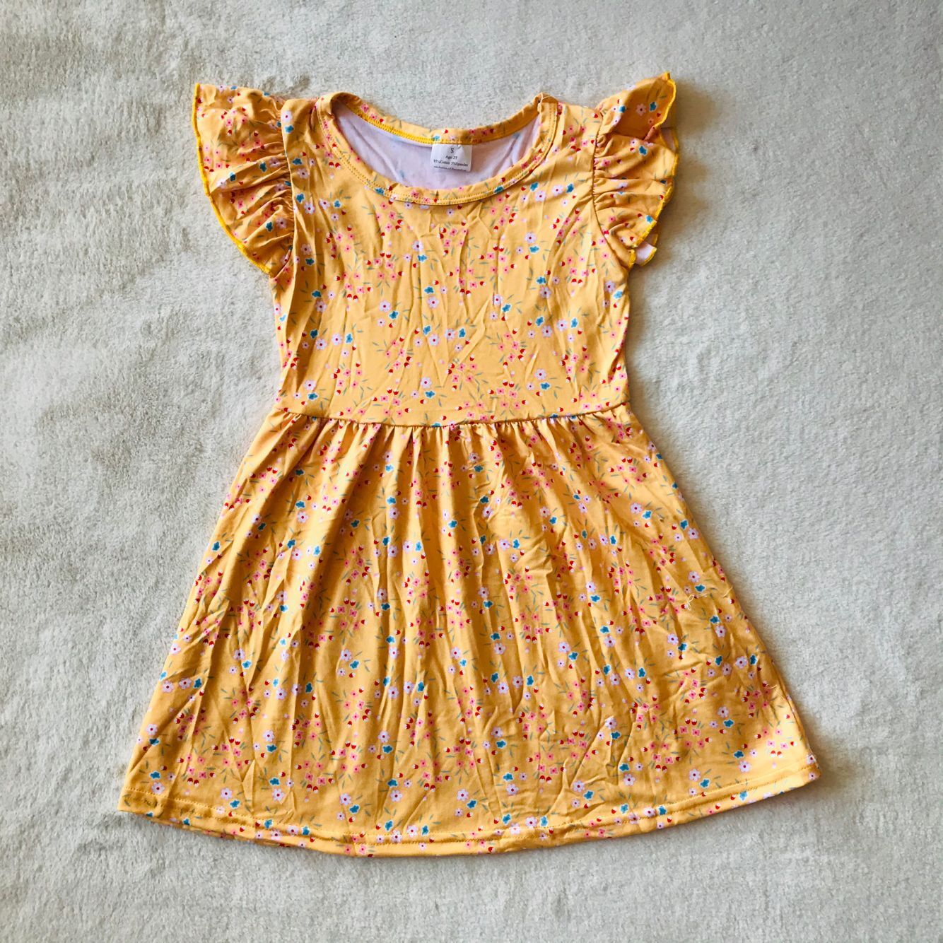 RTS SALES NO MOQ G4-7-1' Pink, white, blue, yellow and small flowery sleeves dress