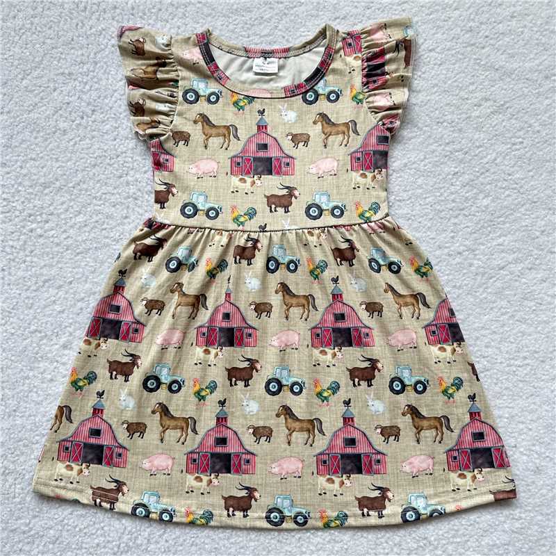 RTS SALES NO MOQ G3-23-4'' Red house pony piggy flying sleeve dress