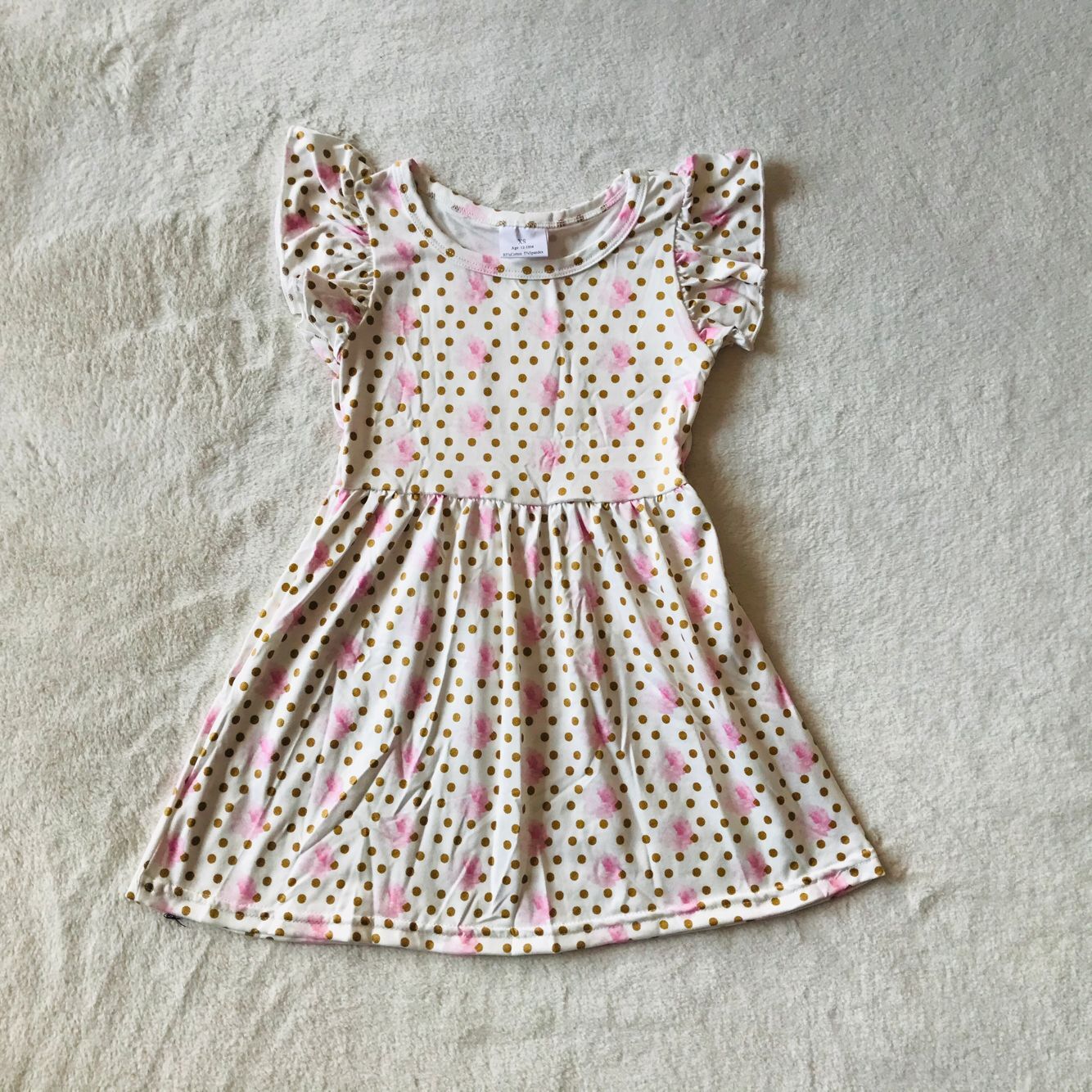 RTS SALES NO MOQ G4-7-2./ Brown polka dot pink flower flying sleeve dress