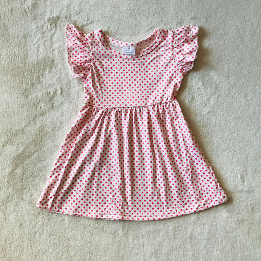 RTS SALES NO MOQ G4-7-2*. Pink polka dot flying sleeve dress