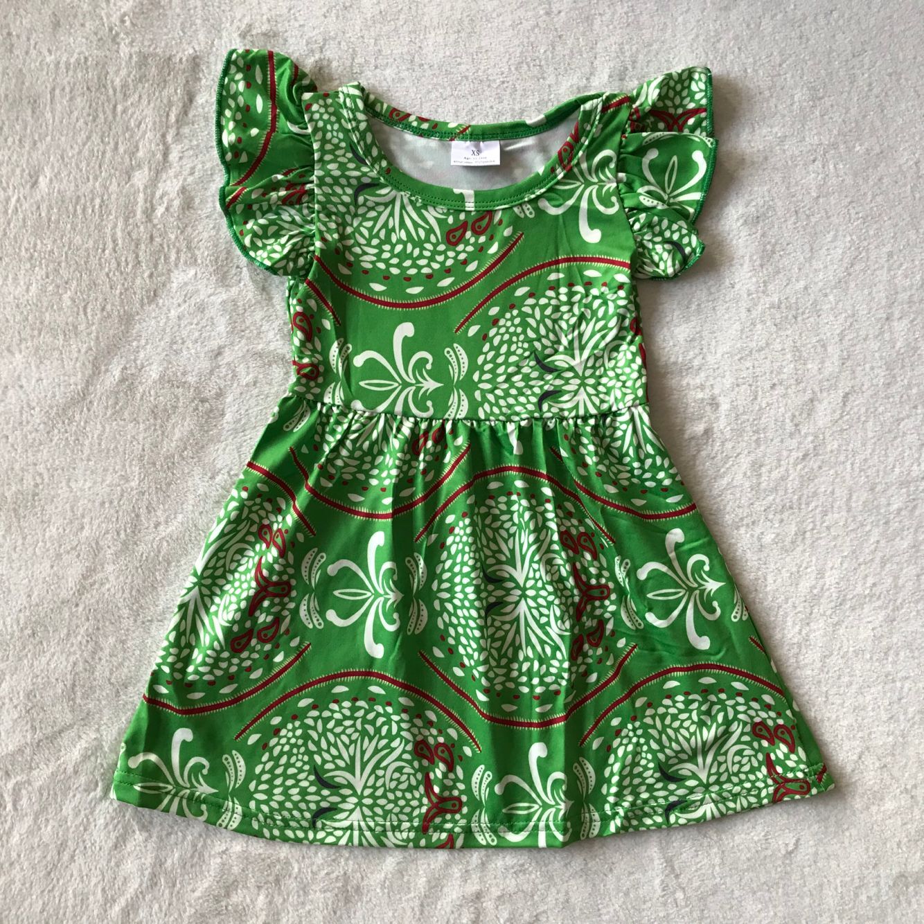 RTS SALES NO MOQ G4-7-2* Red line green flying sleeves dress