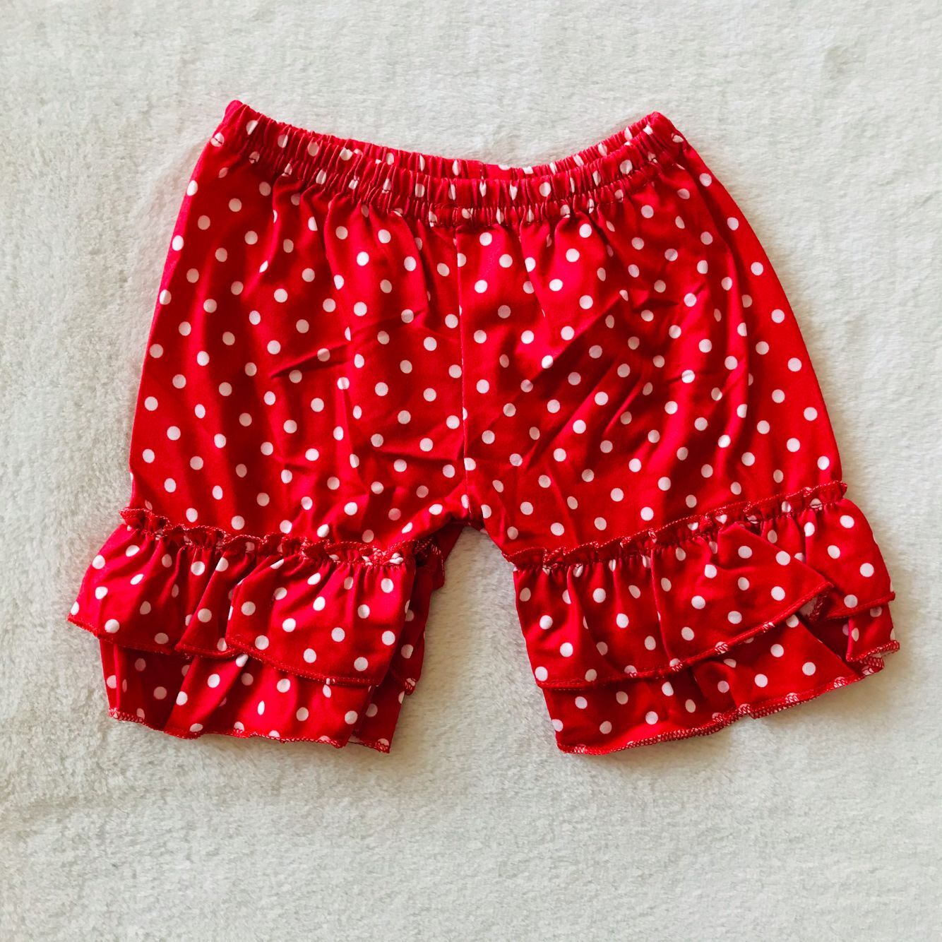 G5-8-2【 White polka dot red two-layer lace shorts