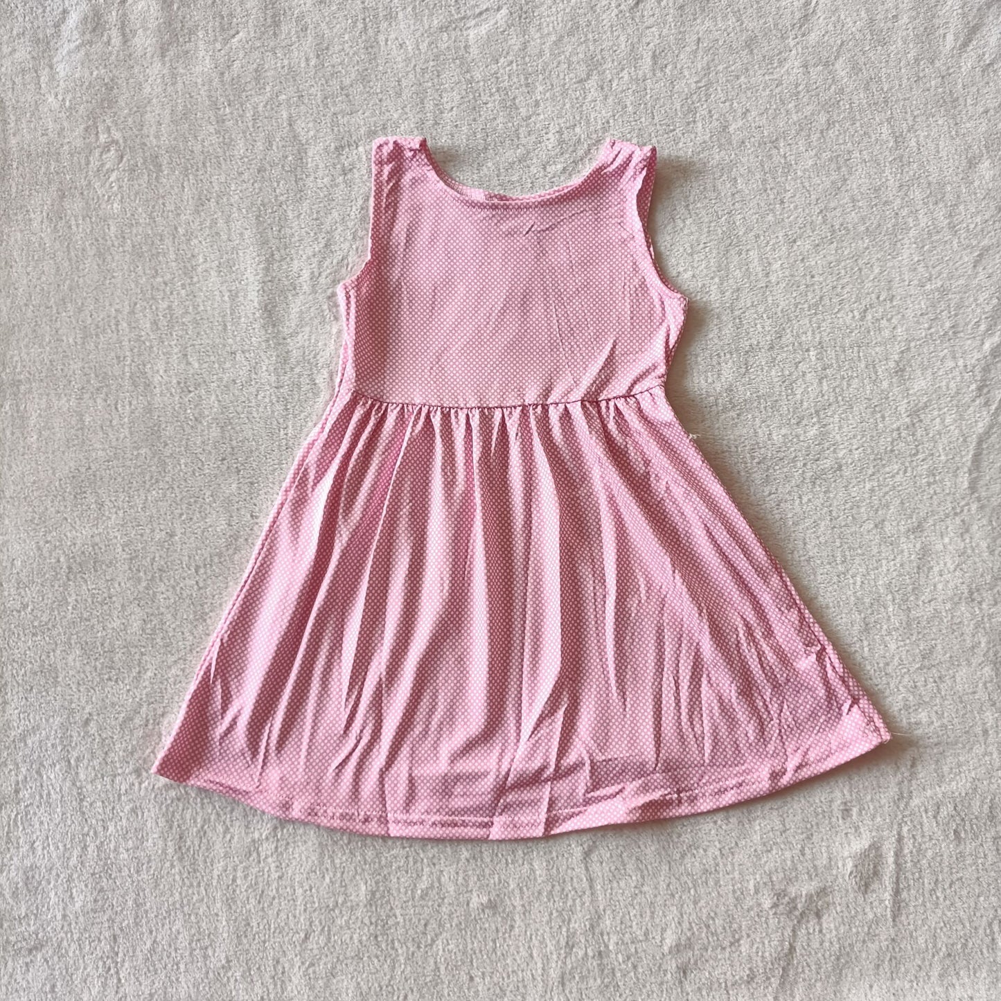 RTS SALES NO MOQ G4-19-6[.. White and pink sleeveless dress with small dots