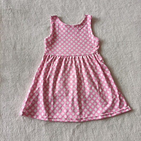 RTS SALES NO MOQ G4-23/ White polka dot pink sleeveless dress