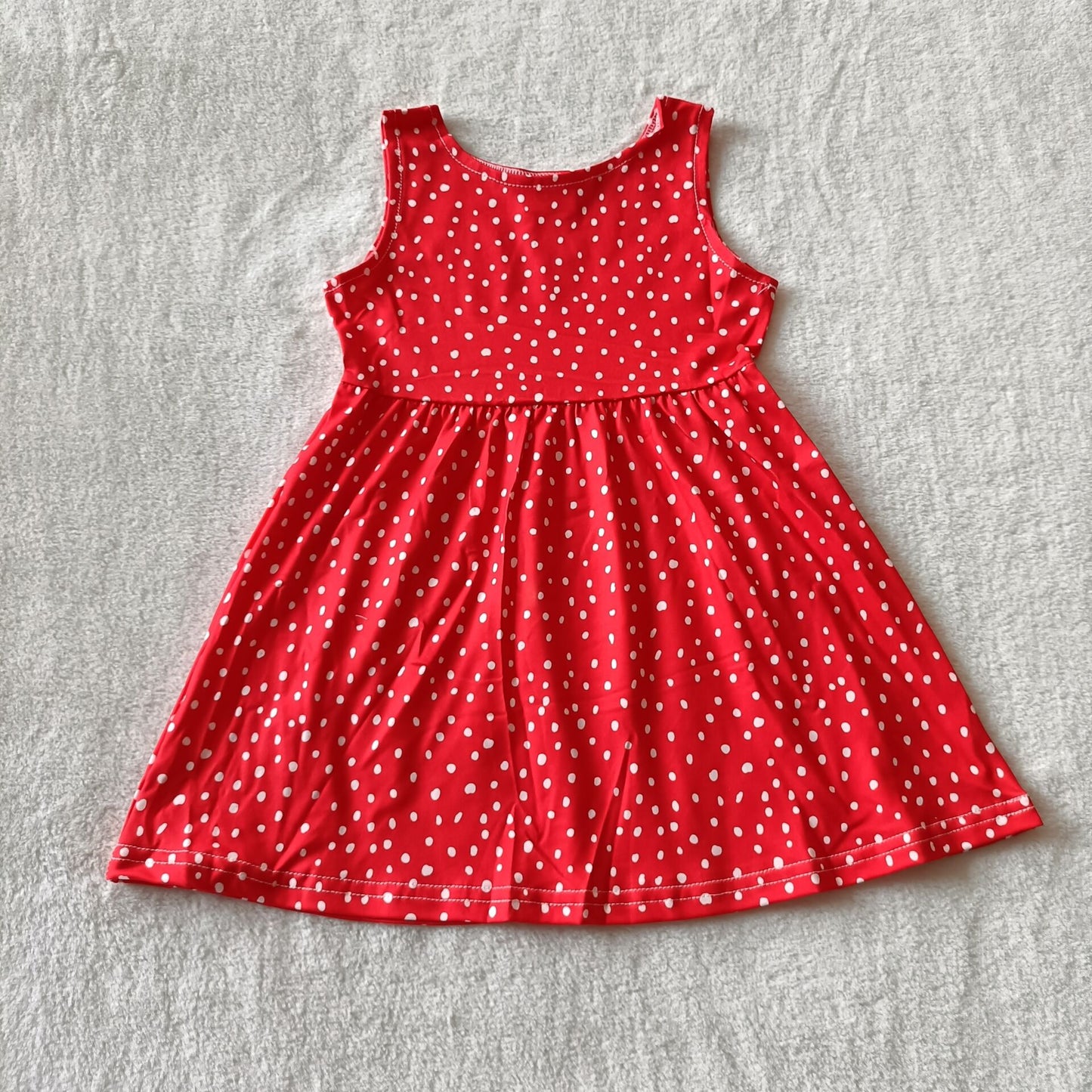 RTS SALES NO MOQ G4-23\ White dots and bright red sleeveless dress