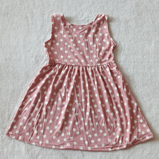 RTS SALES NO MOQ G4-23; White polka dot dark pink sleeveless dress