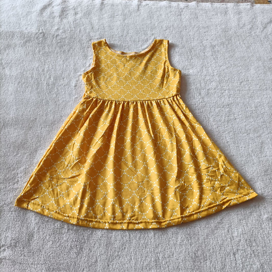 RTS SALES NO MOQ G4-23, White dot diamond yellow sleeveless dress