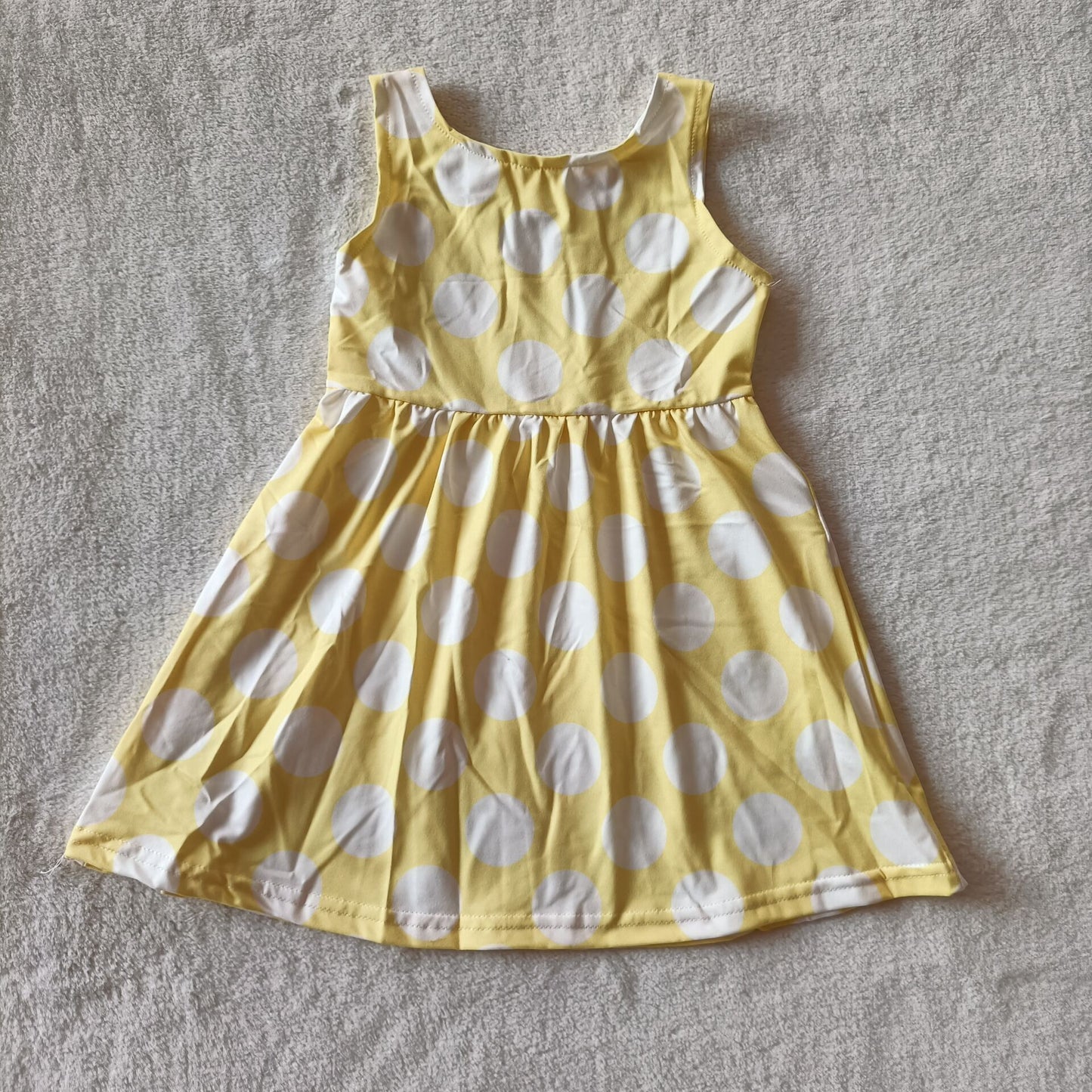 RTS SALES NO MOQ G4-23/, White large circle light yellow sleeveless dress