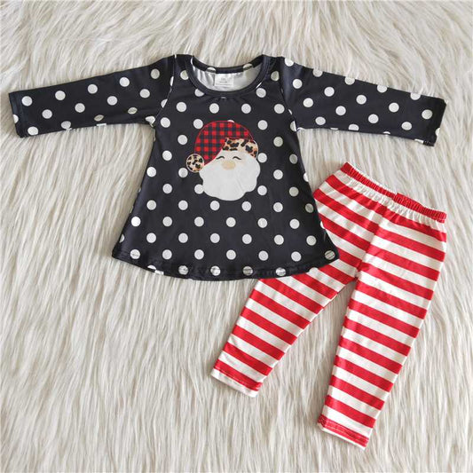 6 B7-1 Santa Claus Polka Dot Black Long Sleeve Red Stripe Pants Suit