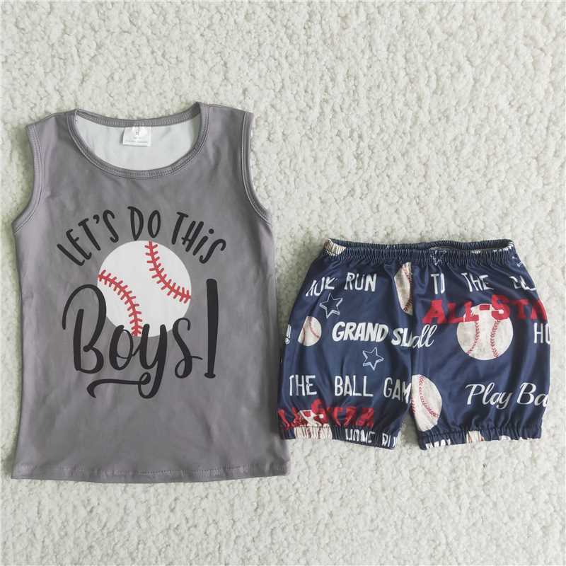 C8-14 Gray sleeveless boys baseball suit