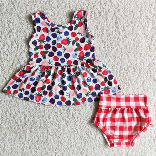 D13-11-1 Fruit Strawberry Plaid Thong Set