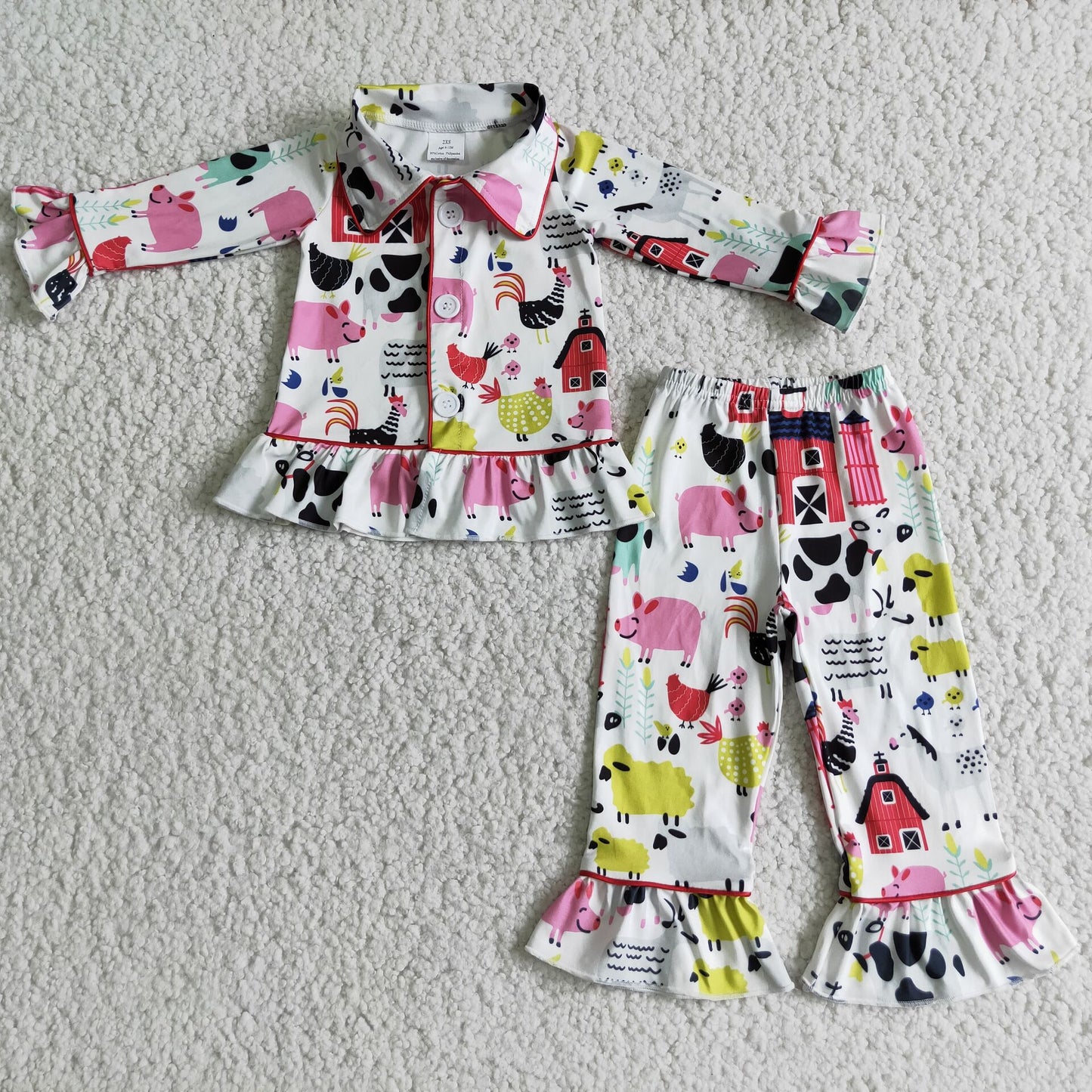 6 C7-40 Girls Farm Pattern Long Sleeve Pants Winter Pajamas