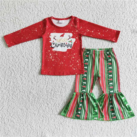 6 A18-18 Red Christmas Positioning Top Green Striped Pants Christmas Suit