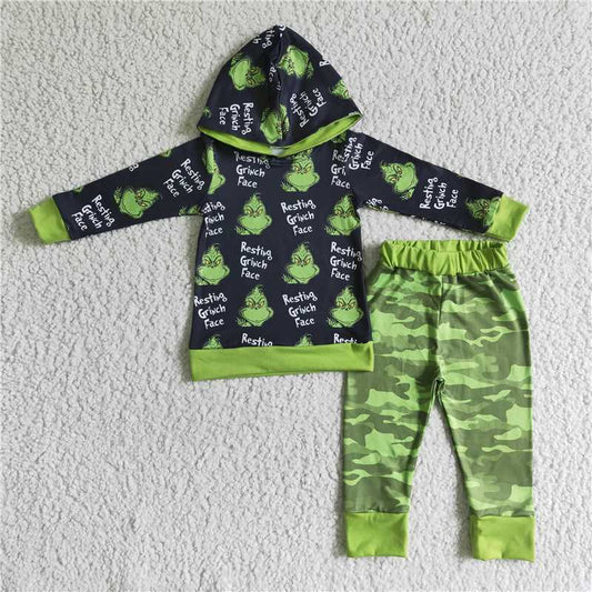 6 A6-26 grinch green hoodie set