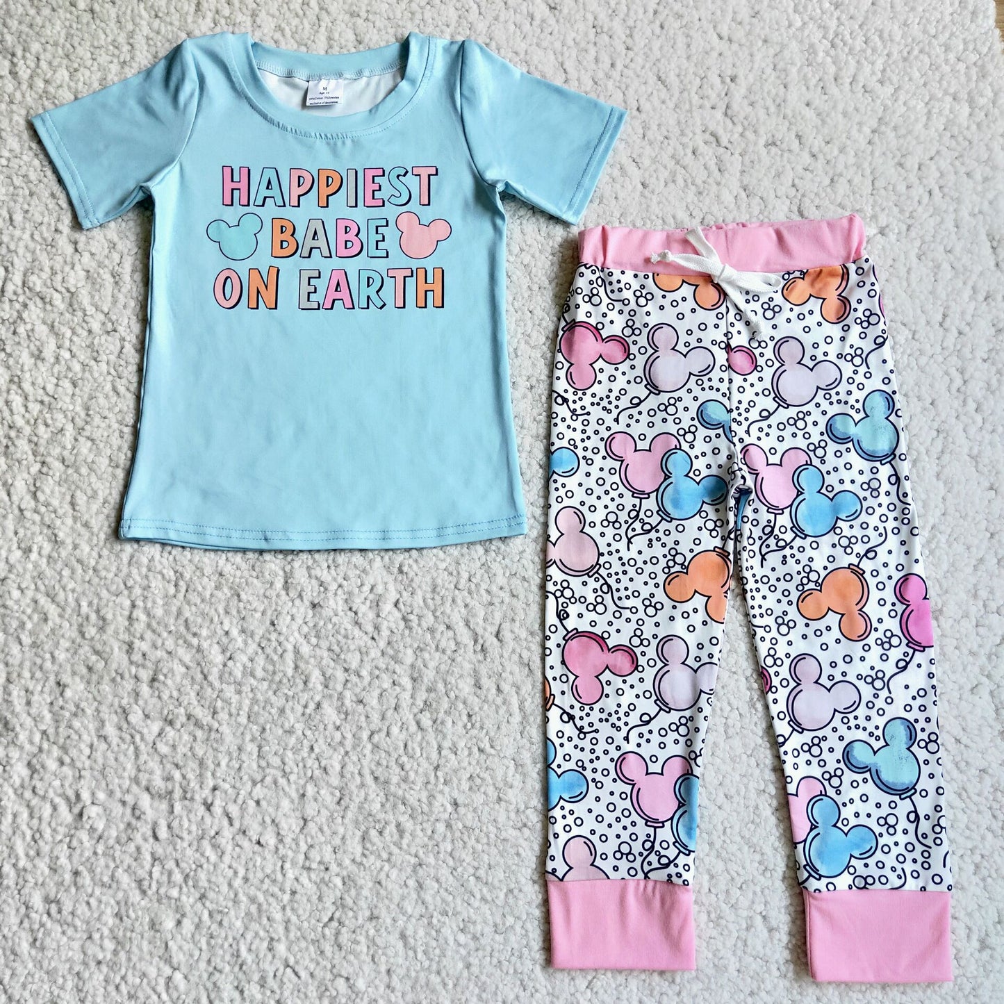 RTS NO MOQ ETA 5/7days Arrived D3-16 Happiest Blue Short Sleeve Mickey Head Blue Pant Set