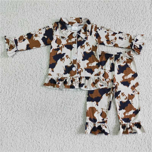 6 A9-16 Girls Cow pattern long-sleeved pajama set