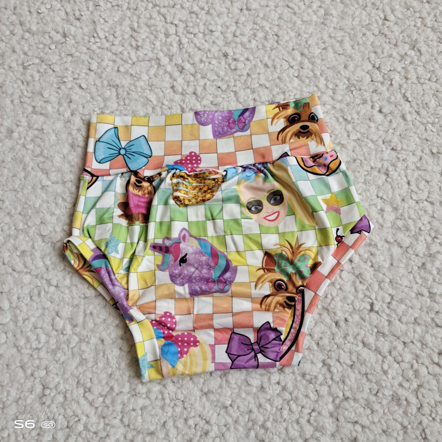 G2-12-9*'. Unicorn bow colorful plaid thong