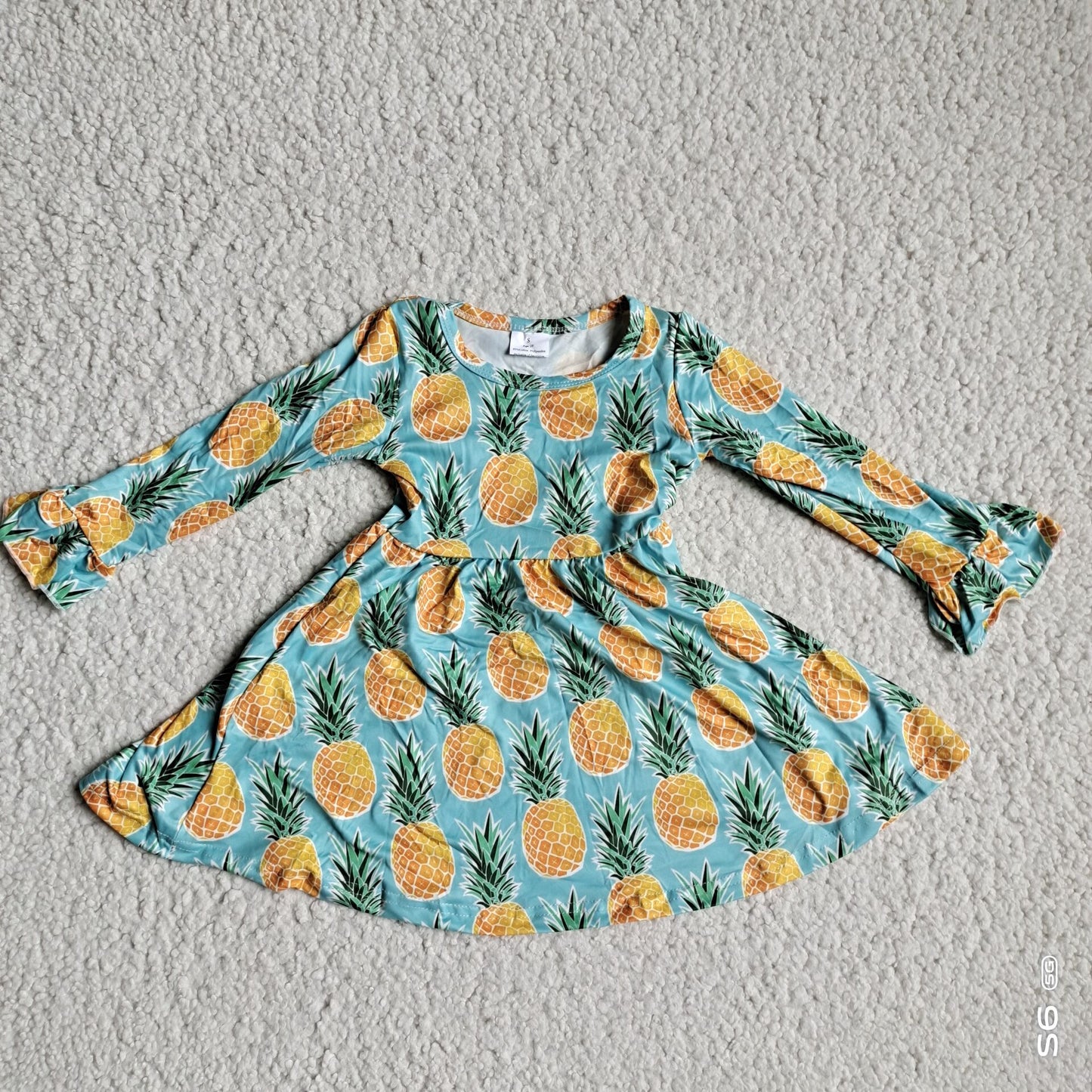 RTS NO MOQ SALES G2-24*;-. Pineapple green long-sleeved dress