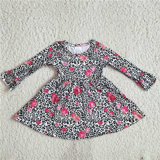 RTS NO MOQ SALES G2-24*/ Purple rose black leopard print long-sleeved dress