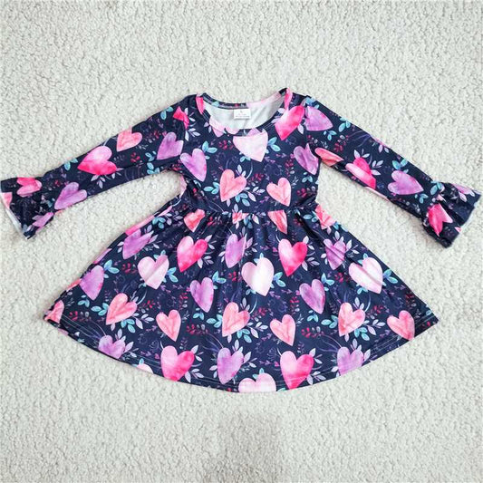 RTS NO MOQ SALES G2-24*;\ Light purple pink heart leaf long-sleeved dress