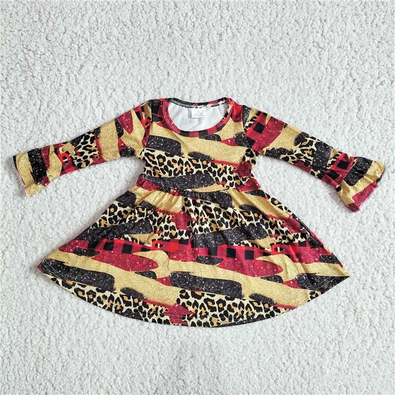 RTS NO MOQ SALES G2-24-4' Leopard print red and yellow square long sleeve dress