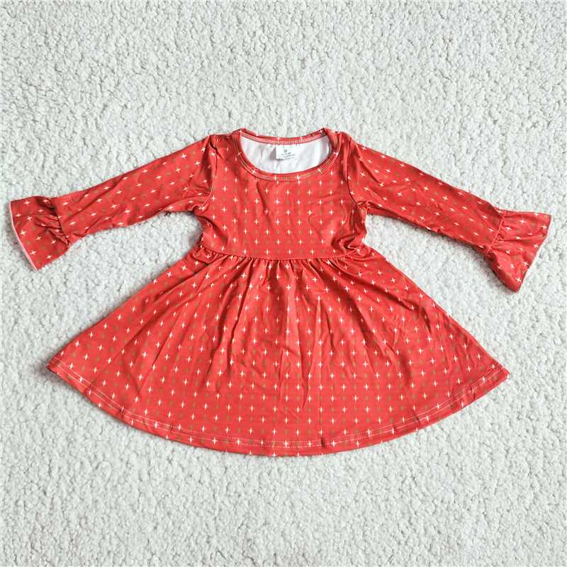 RTS NO MOQ SALES G2-20.*; White, green, star, red and brown long-sleeved dress