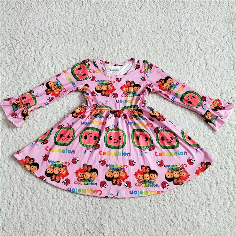 RTS NO MOQ SALES G2-20'.* Children's long-sleeved lettered light pink long-sleeved dress