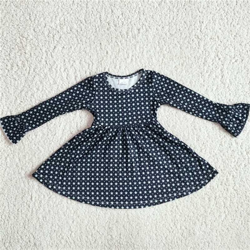 RTS NO MOQ SALES G2-20.*'\ Light blue star black long-sleeved dress