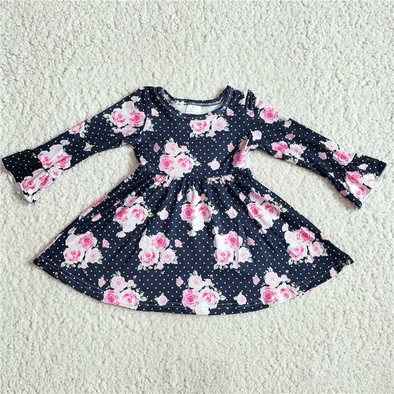 RTS NO MOQ SALES G3-4-3*.; Light pink rose with white dots and black long-sleeved dress