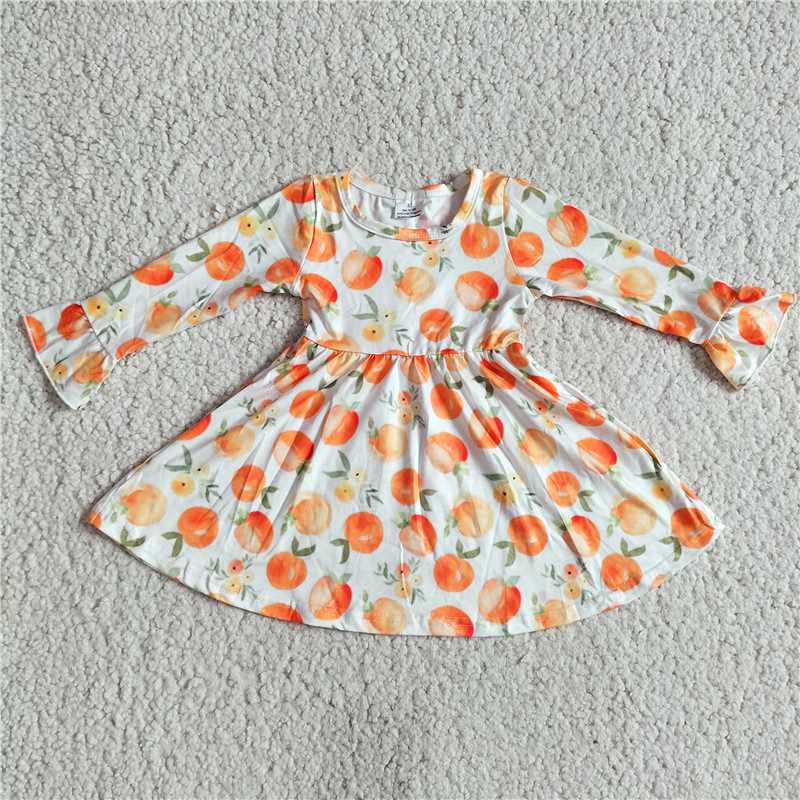 RTS NO MOQ SALES G3-4-5'; Orange peach white long-sleeved dress