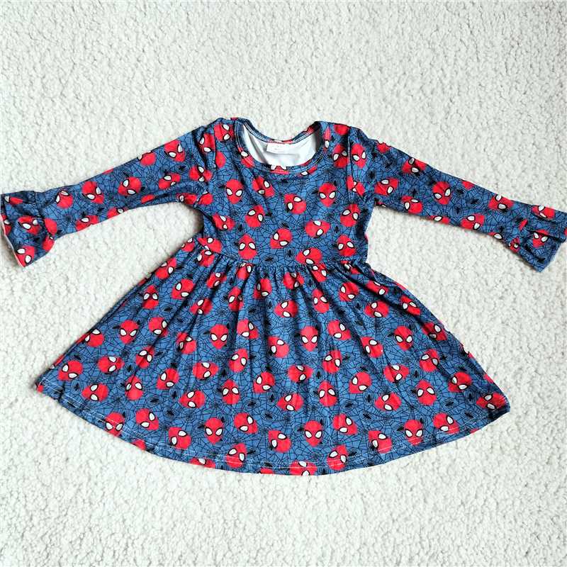 RTS NO MOQ SALES G3-8-1*,. Spider-Man blue long-sleeved dress