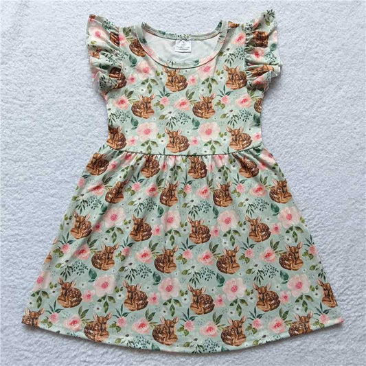 G1-12-2*.'= Deer pink flower flying sleeves dress