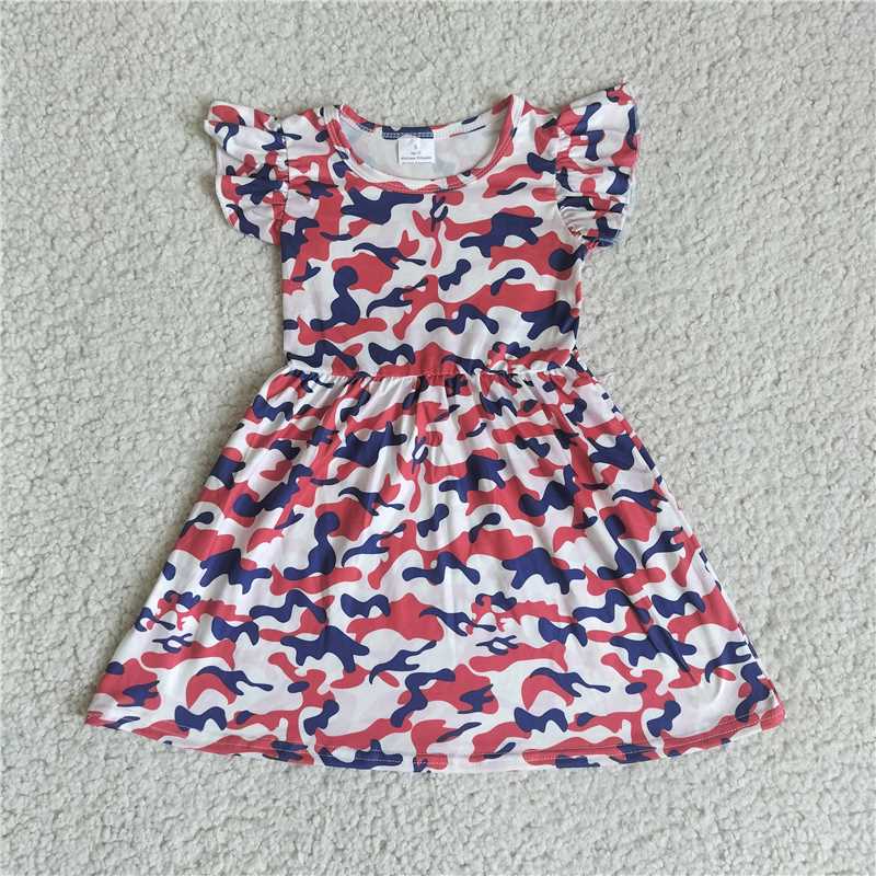 G5-14;' Red, blue and white camouflage flying sleeves dress