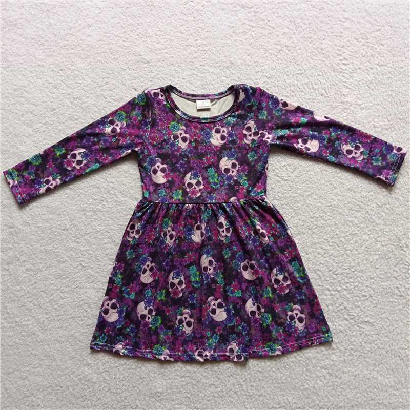 RTS NO MOQ SALES G4-14*. Purple long-sleeved dress with skull and flower pattern