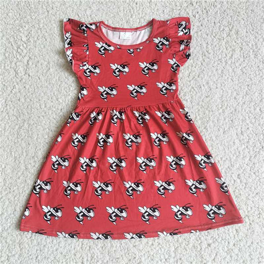 RTS SALES NO MOQ G4-21-6.* Black and white bee red flying sleeves dress