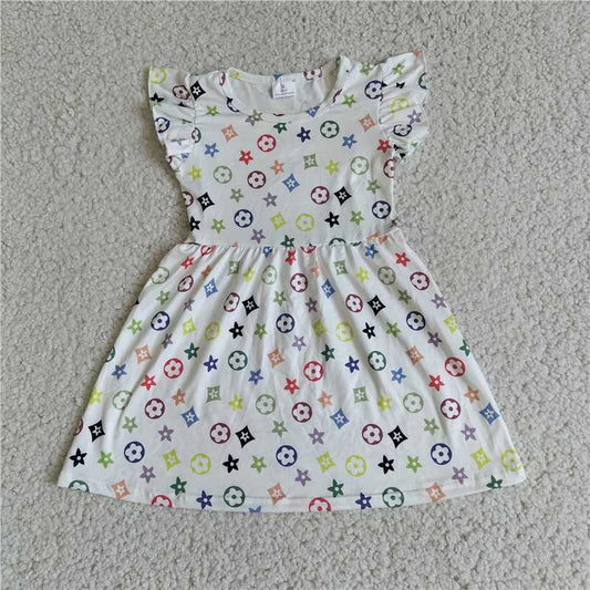 G4-17- Colorful pattern white flying sleeves dress