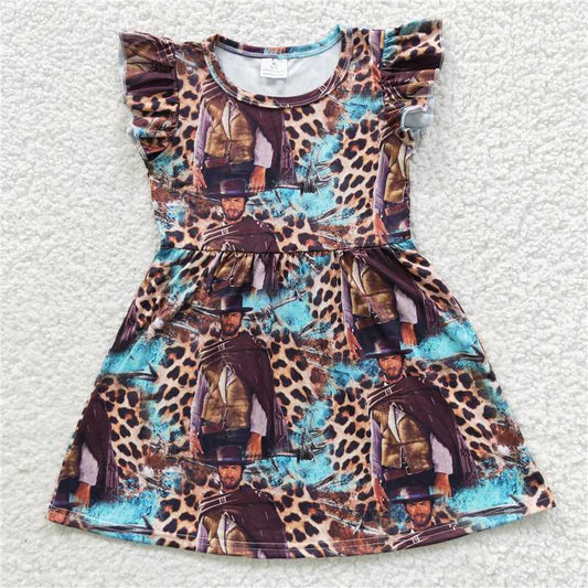 G1-12-8= Character leopard print flying sleeves dress