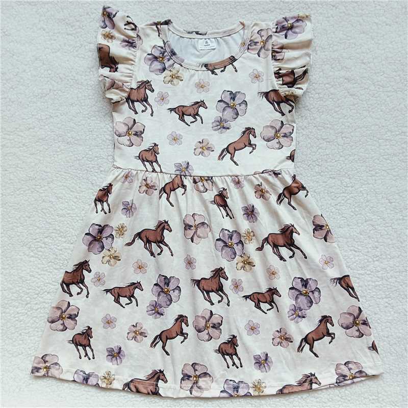 Horse flower beige flying sleeve dress 马儿花朵米黄色飞袖裙