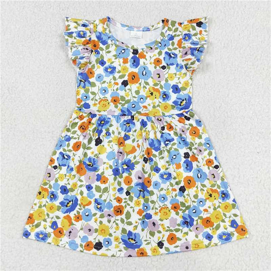 Colorful floral white flying sleeve dress 彩色花白色飞袖裙