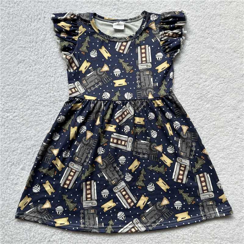 Train dark blue flying sleeve dress 火车深蓝色飞袖裙
