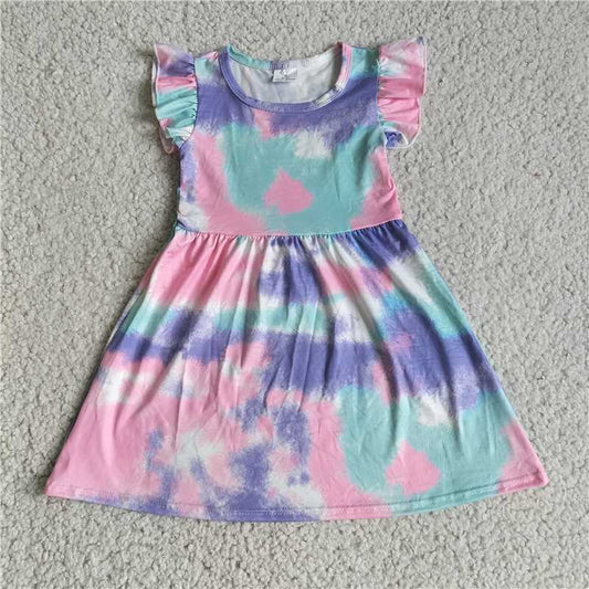 Purple, pink and blue mixed color flying sleeve dress 紫粉蓝混色飞袖裙