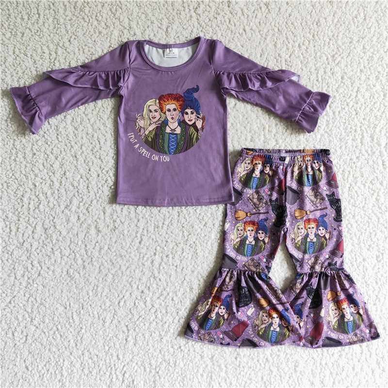 RTS NO MOQ GLP0190 Girls hocus pocus purple long-sleeved trousers suit