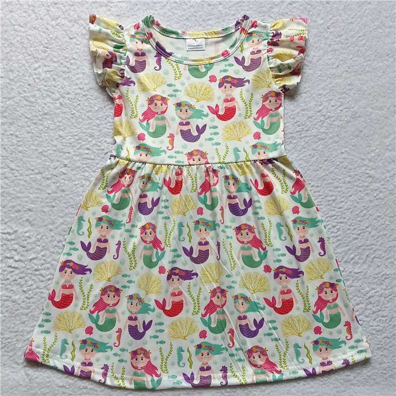 "G4-4-8/ Colorful mermaid white flying sleeve dress"