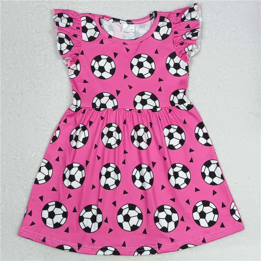 RTS SALES NO MOQ G4-4-6';/, Football pink flying sleeves dress 足球粉色飞袖裙