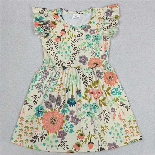 "G5-14-1[']; Powder blue gray floral light yellow flying sleeves dress"