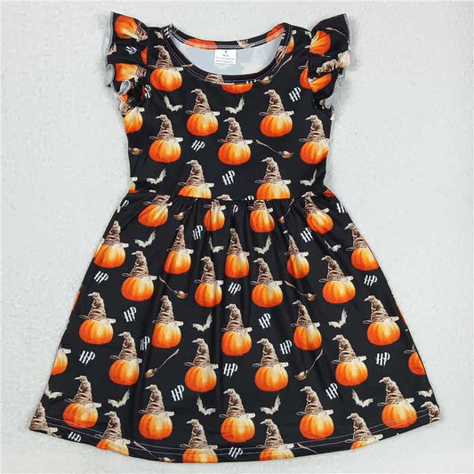 "G5-14-1'/.;] Pumpkin magic hat black flying sleeve dress"