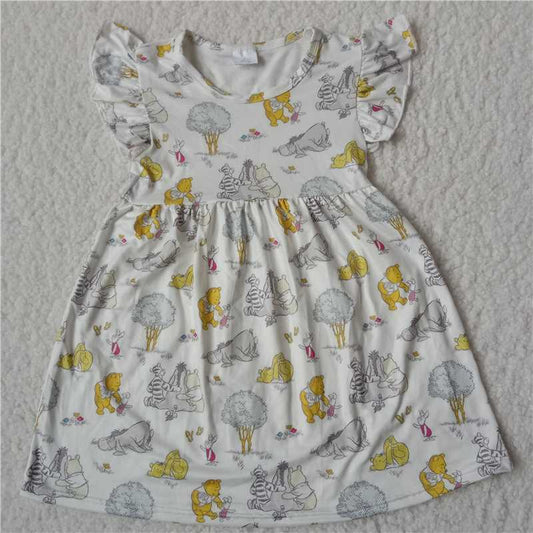 RTS SALES NO MOQ G2-3-1‘】\\’ Yellow bear baby flying sleeves dress