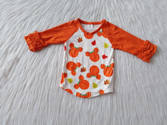 RTS SALES NO MOQ G2-16-3*, Mickey pumpkin lace long-sleeved top