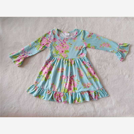 RTS NO MOQ SALES  G2-16-4*/. Pink peony light blue long-sleeved dress